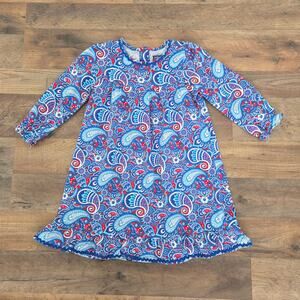 Simply Southern Toddler 4T Blue Paisley Long Sleeve Dress w/ Ruffle Sleeve & Hem